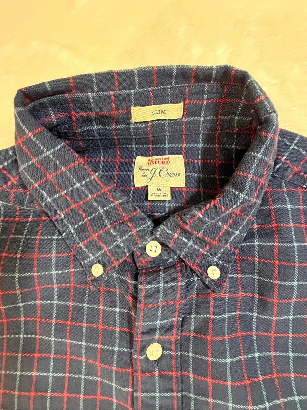 J. Crew Navy and Red‎ Plaid Button-Down Shirt - Size Medium